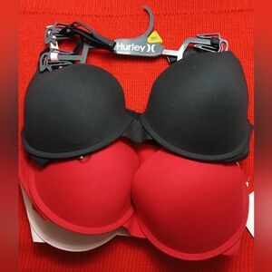 NWT HURLEY pack of 3 bra,black, red, nude